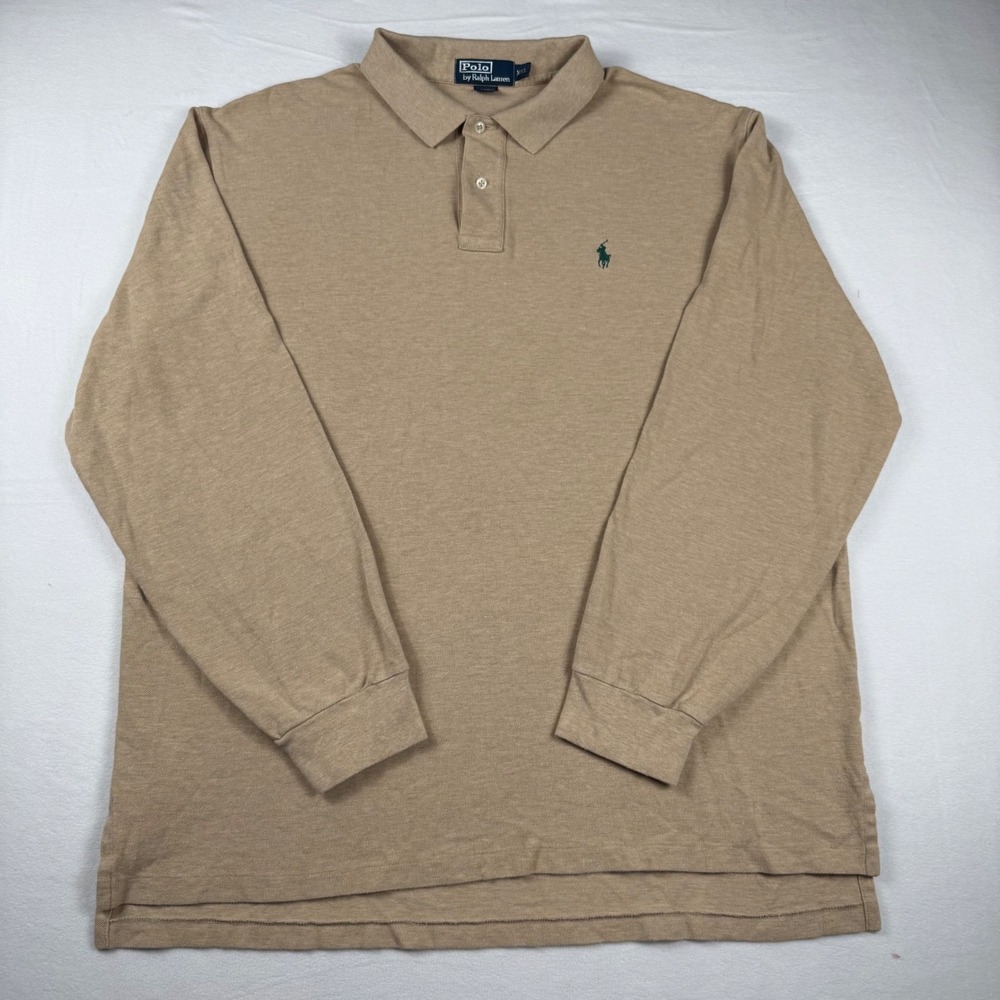 Polo Ralph‎ Lauren Long Sleeve Polo XXL Tan Minimalist Prep Quiet Luxury